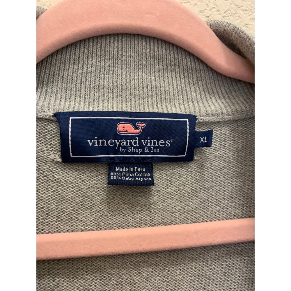 Vineyard Vines Men's XL Gray Pima Cotton Alpaca Quarter Zip Elbow Patch - Picture 6 of 7